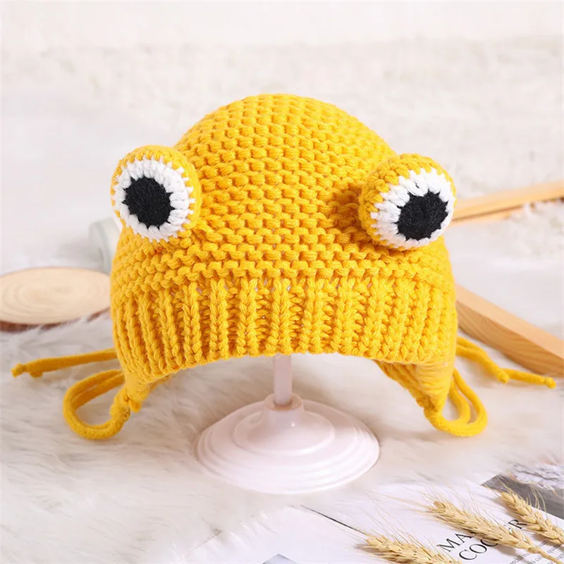 Kids Baby Cute Warm Beanies Cap Hat Lovely Autumn Winter Toddler Soft Frog Shape Children\'s Knitted Cap Hat For Boy Girl