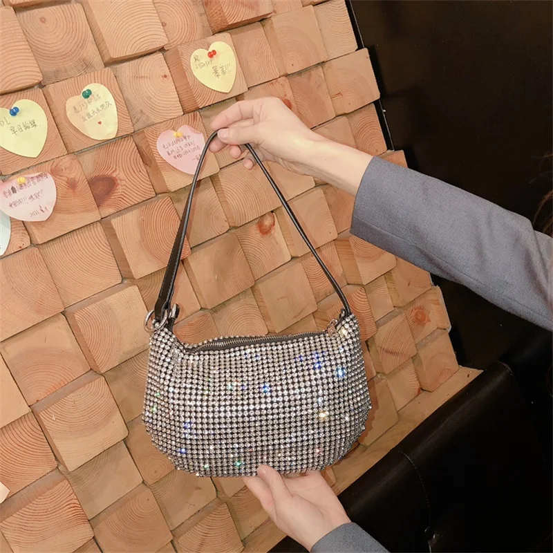 Net celebrity rhinestone small bag female 2021 new diamond all-match messenger bag fashion Korean chain one-shoulder armpit bag