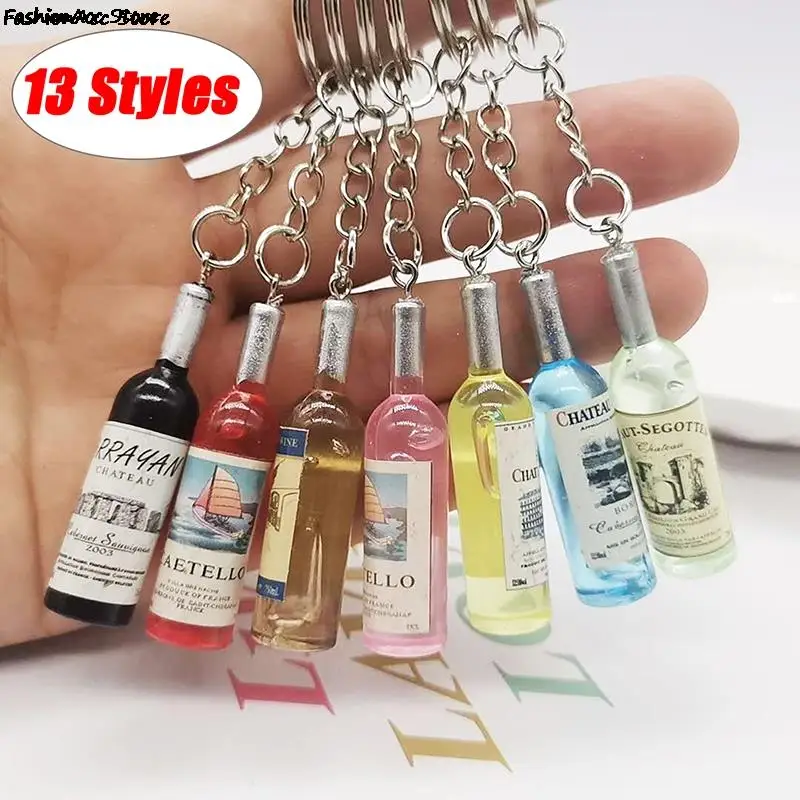 Cute Rubber Resin Beer Wine Bottle Animal Fruit Tellurion Keychain For Women Men Car Keyring Pendant Wedding Party Gift