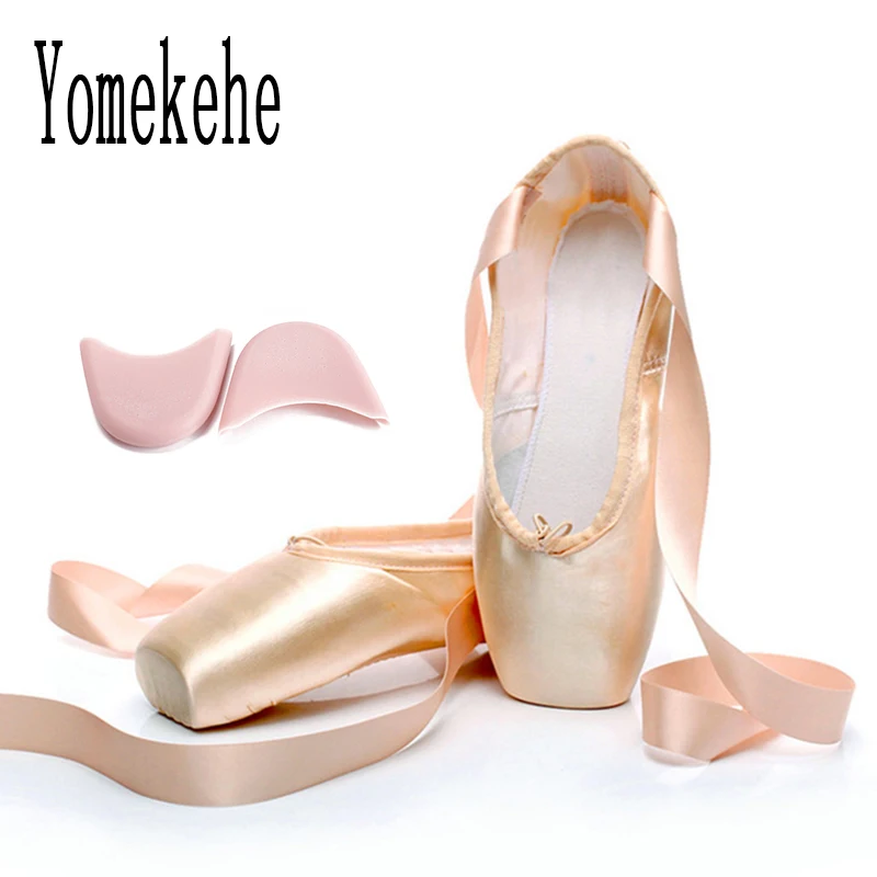 

Pointe Ballet Dance Shoes Satin Upper With Ribbon Girls Women's Pink Professional Ballet Shoes Dancing Shoes With Toe Pads