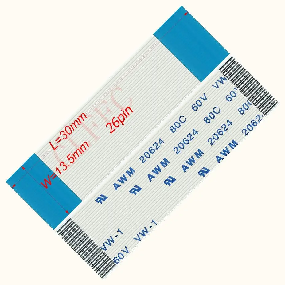 17p 18p 20p 21p 22p 24p 26p 28p 29p 0.5pitch 30mm~2000mm A-type Flexible Flat Cable FFC awm 20624 ROHS for TTL LCD DVD Computer