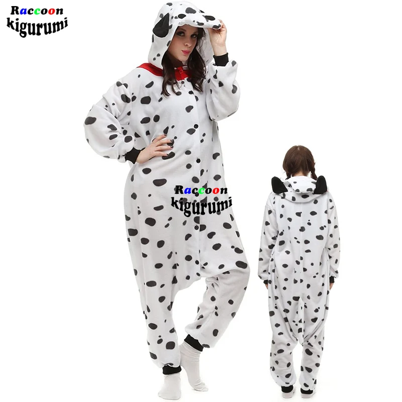 Zipper Adult Unisex Dalmatian Jumpsuit Dogs Winter Pajamas Animal Hooded Sleepwear Cosplay Onesie