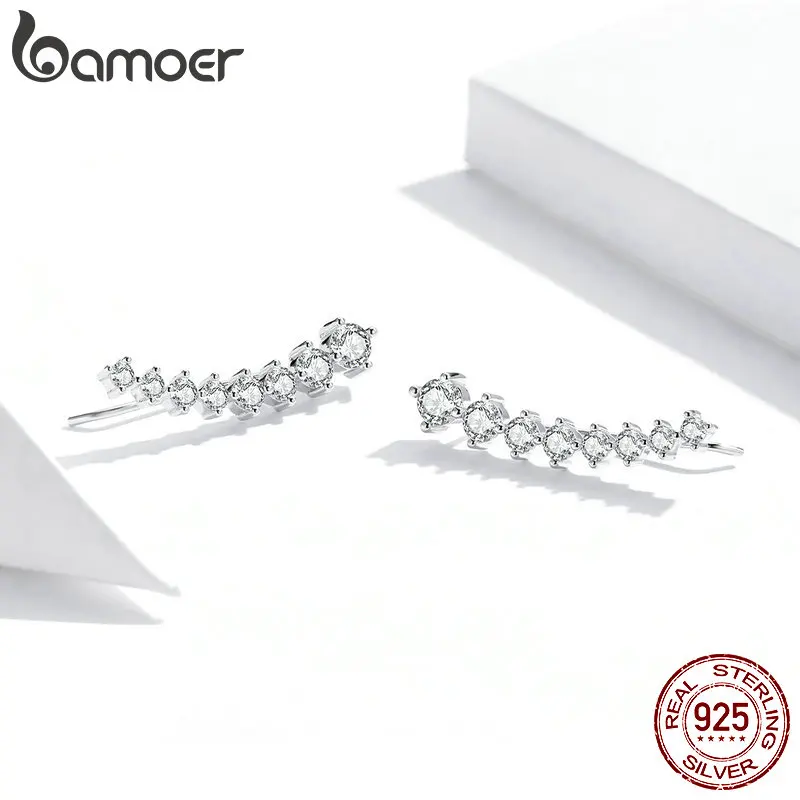 Pendientes largos bamoer de Plata de Ley 925 auténtica con forma de estrella de piedra deslumbrante para mujer, bisutería llamativa de boda 2020 SCE920