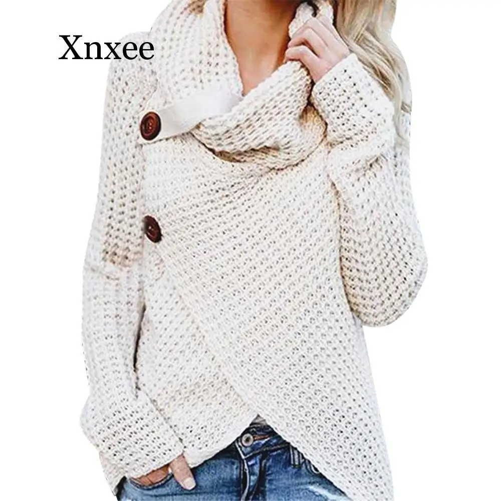2020 winter clothes women hot  pull femme long-sleeved irregular fashion cardigan women turtleneck  button sweater female top