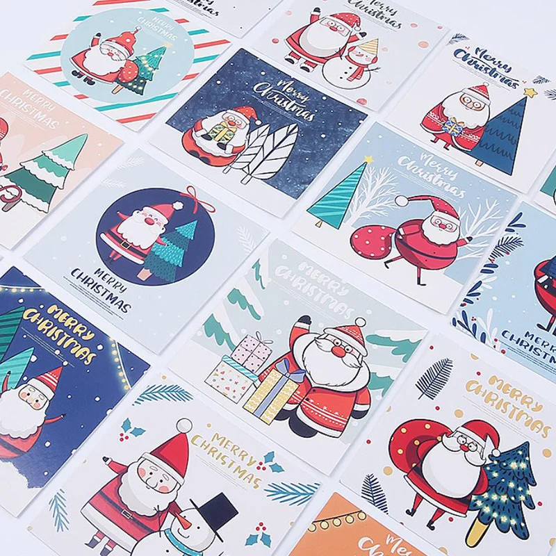 

10PCS Merry Christmas Cards Mini Santa Claus Noel tree Greeting Cards Xmas Party New Year Postcard Christmas Gift cards For Kids