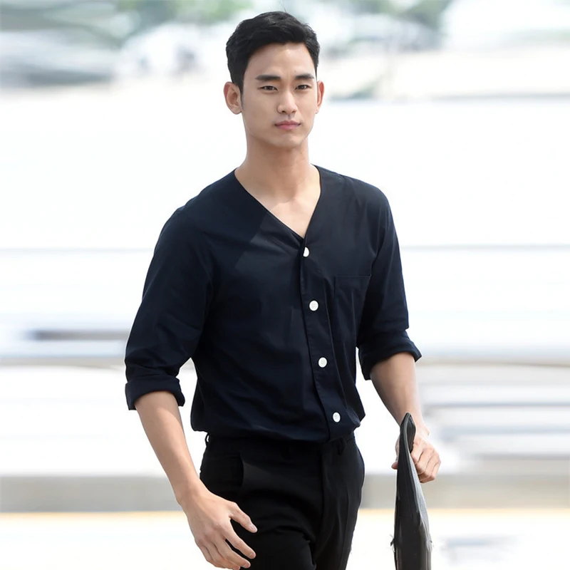 

Men's Long-Sleeve Shirt Spring And Autumn New Pointy Collar Black Fashion Show Youth Fashion Trend Long-Sleeve Shirt