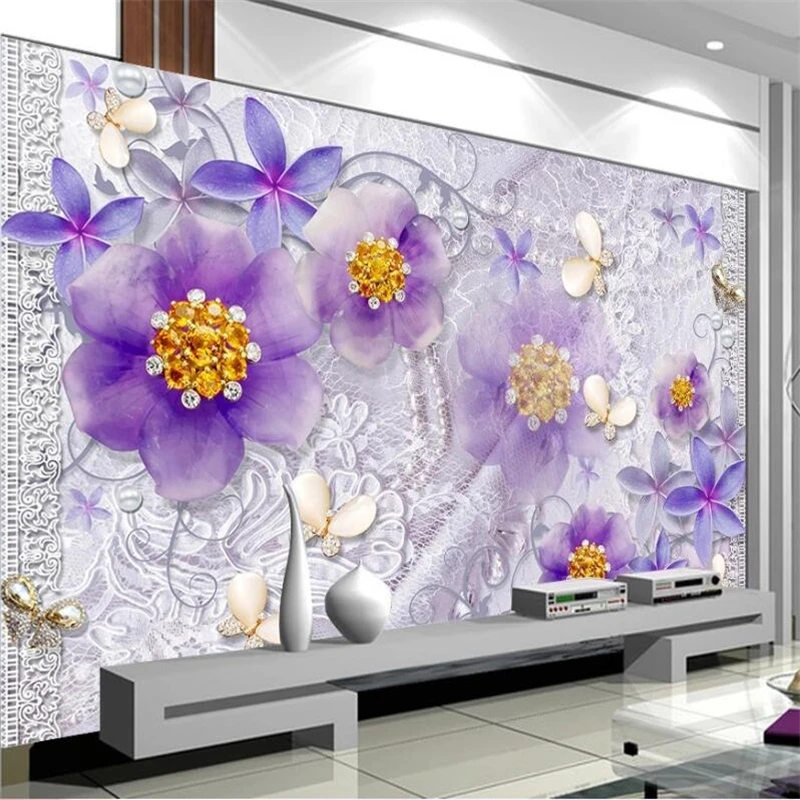 beibehang Custom wallpaper noble gorgeous purple European flower 3d stereo TV background wall 5d living room mural 8d wallpaper