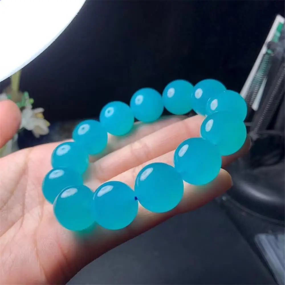 15mm Top Natural Green Ice Amazonite Bracelet For Woman Lady Men Crystal Gift Stone Love Round Beads Stone Stretch Jewelry AAAAA