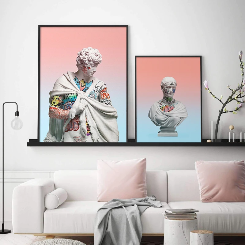 Vaporwave Sculpture Of David Posters And Prints Wall Street Graffiti Art Canvas Painting Picture Living Room Modern Home Decor