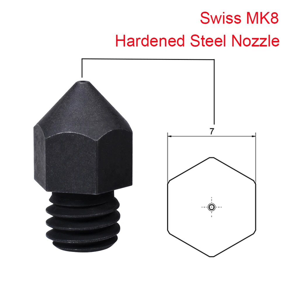 

Swiss MK8 Hardened Steel Nozzle 0.2/0.4/0.6/0.8MM 1.75MM Filament To MK8 Extruder Hotend 3D Printer Parts For Ender 3 CR10 Block