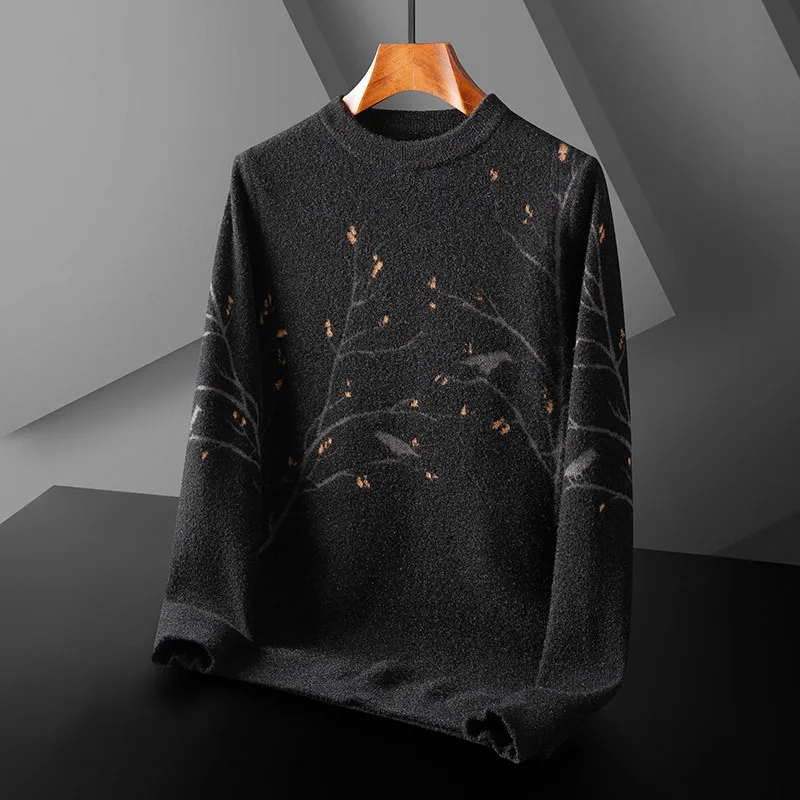 FG5013 Luxury Men Knitting Sweater Casual Youth Gentlemen Artsy Tree Graphic Fashion Handsome Daily Unique High Quality Knitwear