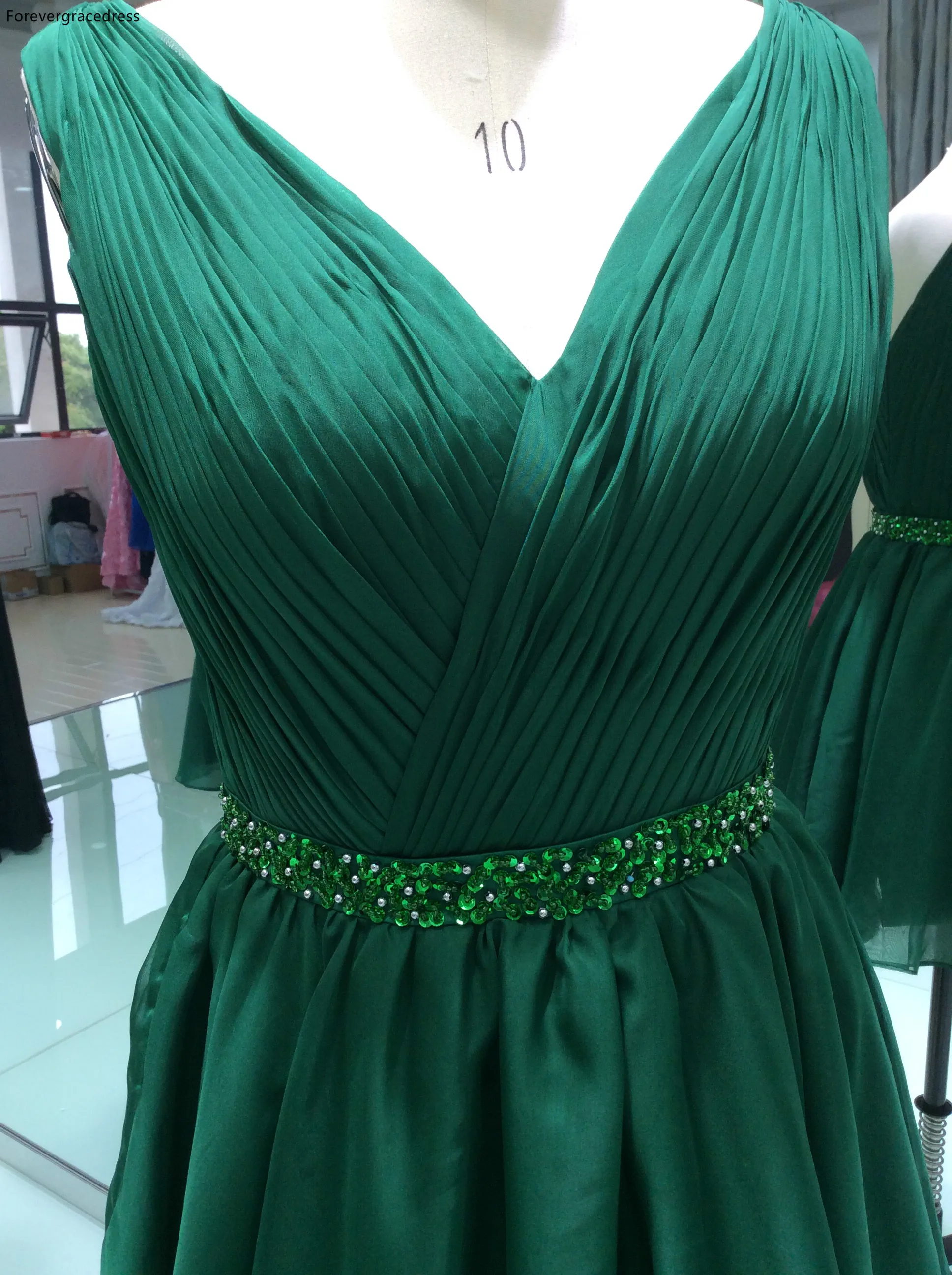 Echte Foto Hunter Green Cocktail Jurk Kralen Backless Korte Homecoming Party Gown