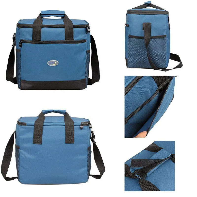 16L Lunch Bags Insulated Lunch Box Cooler Picnic Bags With Side Mesh Pockets Adjustable Shoulder Strap For Beach Outdoor Camping