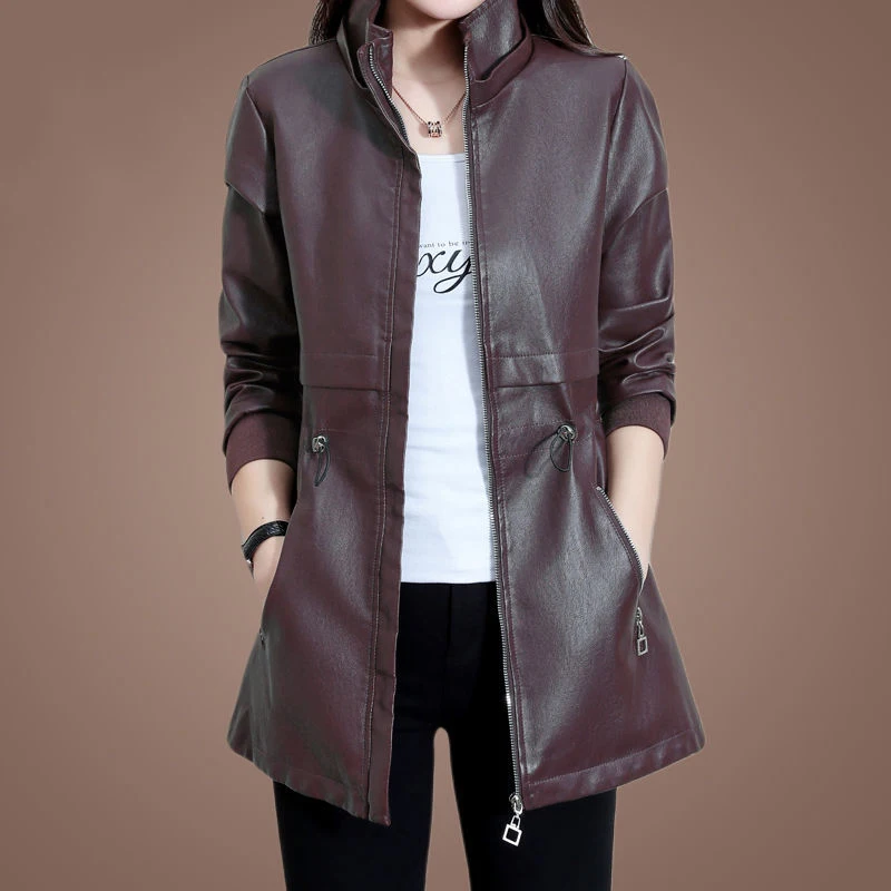 Chic Women Leather Coat Long Sleeve Hooded Woman Zipper Biker Jacket Fashion 2021 Luxury Spring Autumn British Style outerwer