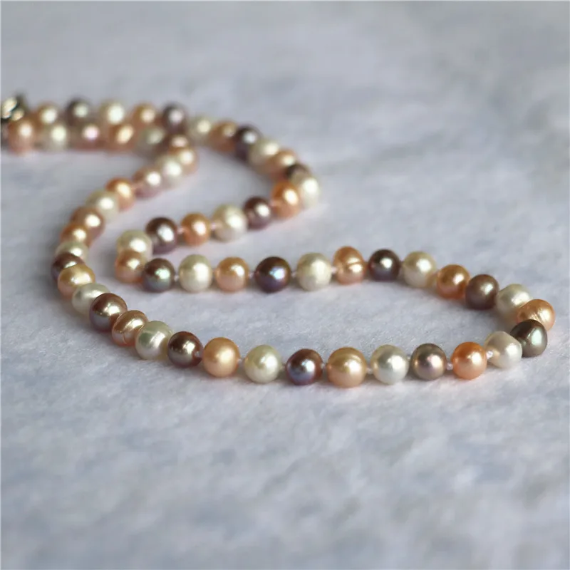 Fashion 100%Pearl 7-8mm natural freshwater cultured round multicolor pearl diy necklaces bracelets earrings sets making 18inch