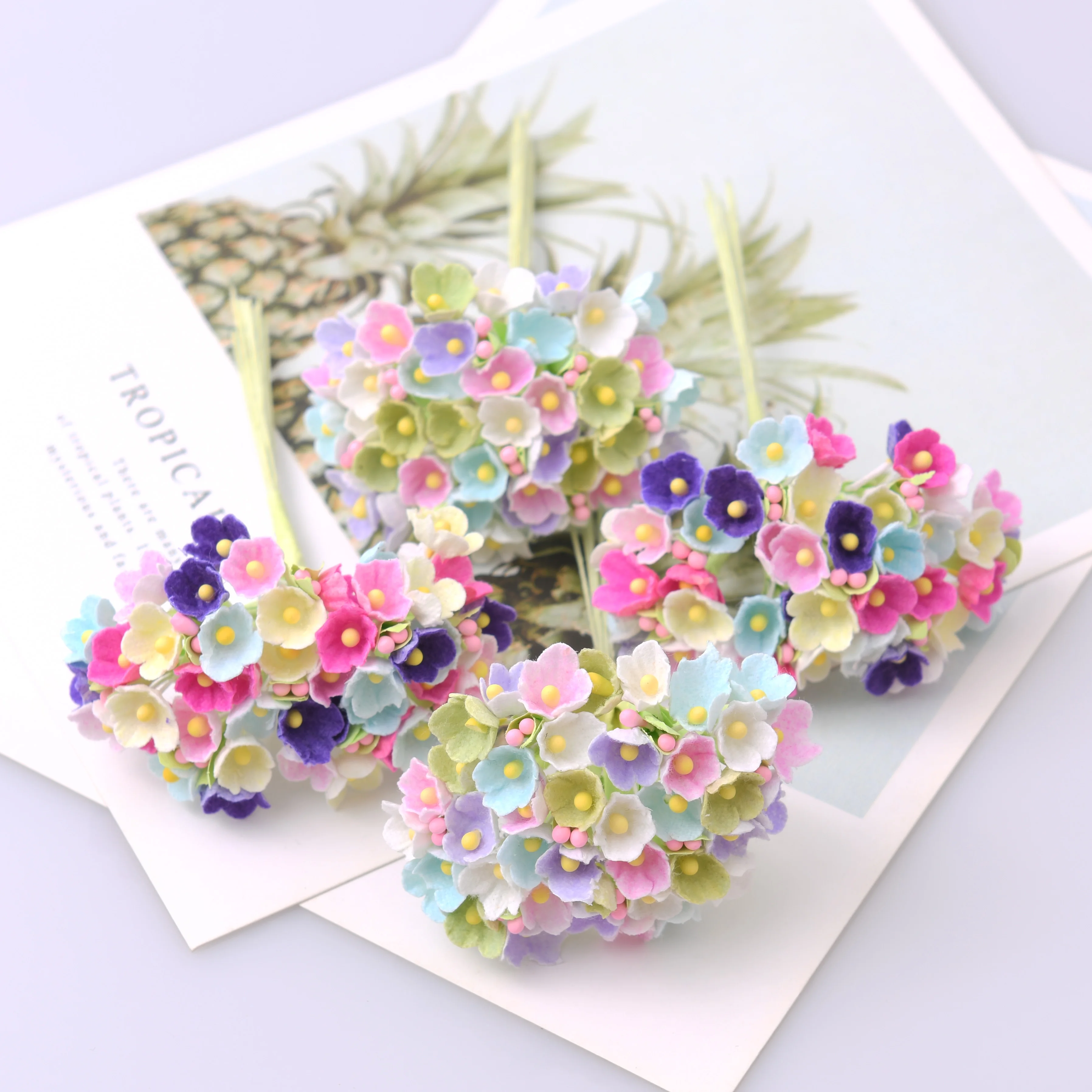 1bunch\8pcs Mini Paper Rose Fake Flower Bouquet Wedding Decoration Artificial Flower DIY Scrapbooking Garland Wreath Flowers