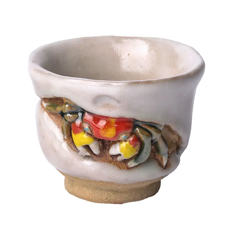 Japan Hand-Made Crab Ceramic Tea Mug  Tea Set Teacup Sake Cups Small Tea Bowls Decor Gift Box