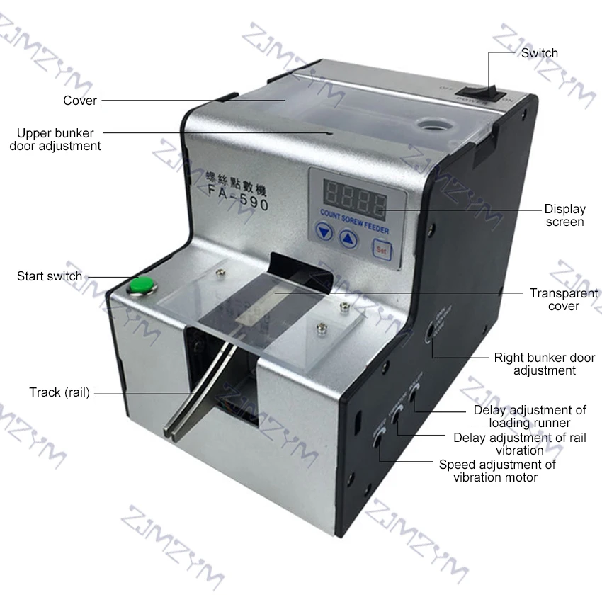 FA-590 Automatic Screw Counting Machine Digital Display Screw Counter 1.0-5.0mm Adjustable Track Screw Counting Tools AC100-240V