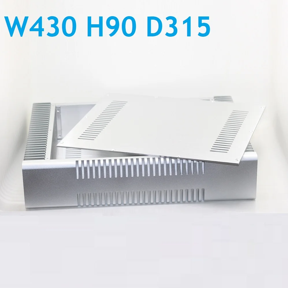 W430 H90 D315 Anodized Aluminum Chassis Class A Rear Case CNC Heat Sink Power Amplifier Housing DIY DAC Box Cabinet Preamp Shell