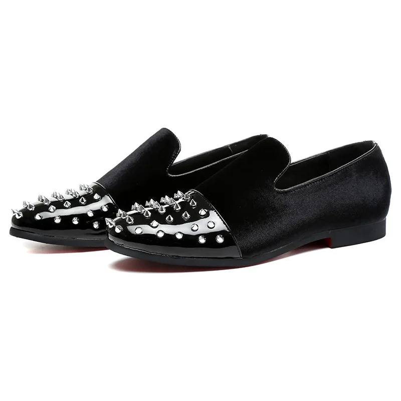 Party Rhinestone Rivet Men Flats Men Casual Shoes Brand Men Shoes plus size Loafers Men Velvet wedding shoes ST386