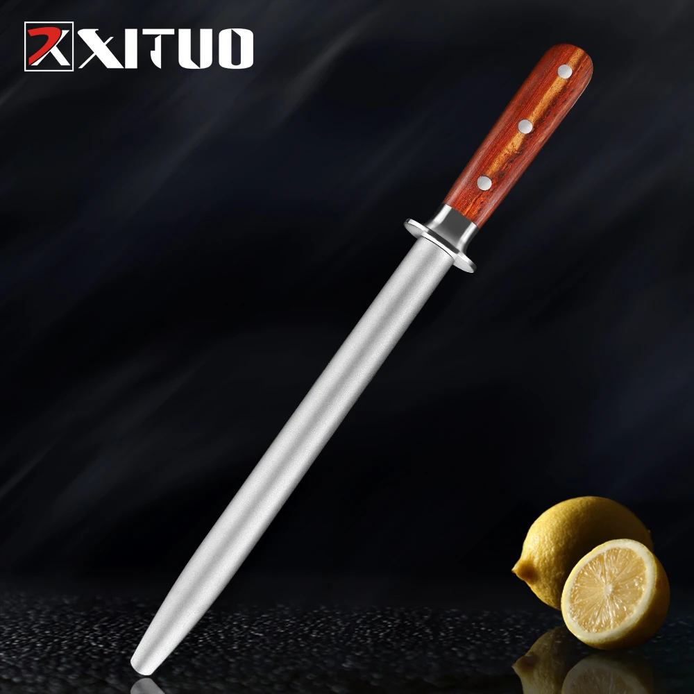 XITUO High Carbon Steel Diamond Sharpening Stick Professional Chef Kitchen Home Rosewood Handle Suitable For Various Knives New