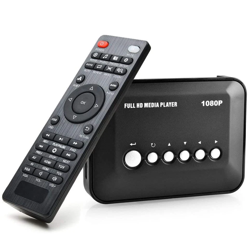 1080P FULL HD Mediaspeler Multimedia TV-speler met HD-MI / AV-uitgang, USB/SD-poorten met afstandsbediening voor MP3 AVI RMV