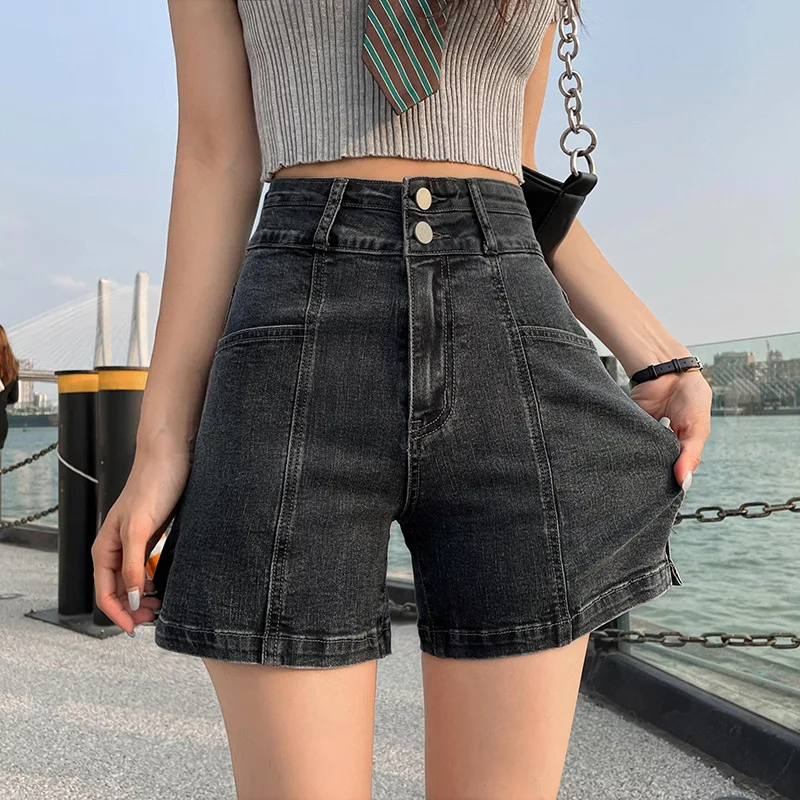 Jeans Woman High Waist Stretch Fashion Denim Shorts Pants Women Summer New Femme Wide-Leg A-Line Pants Thin Female Jean Pant  SO