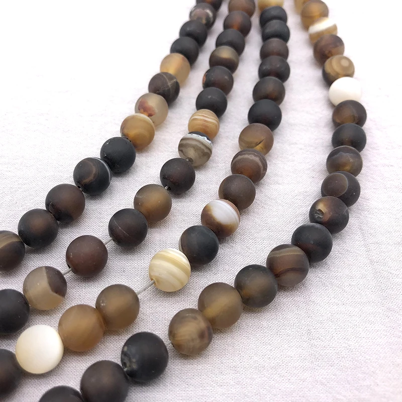 Natural Brown Coffee Matte Dull Polish  Stripe Agates Stone Round Loose Beads for Jewelry Making Diy Bracelet 15'' 4 6 8 10 12mm image 6