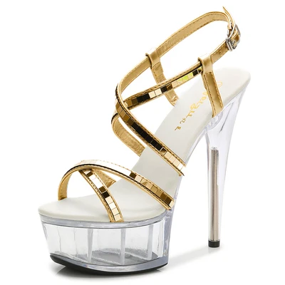 New Hot Women Shoes Platform Sandals Super High Heels 15CM Waterproof Female Transparent Crystal Wedding Shoes Model Dress Shoes