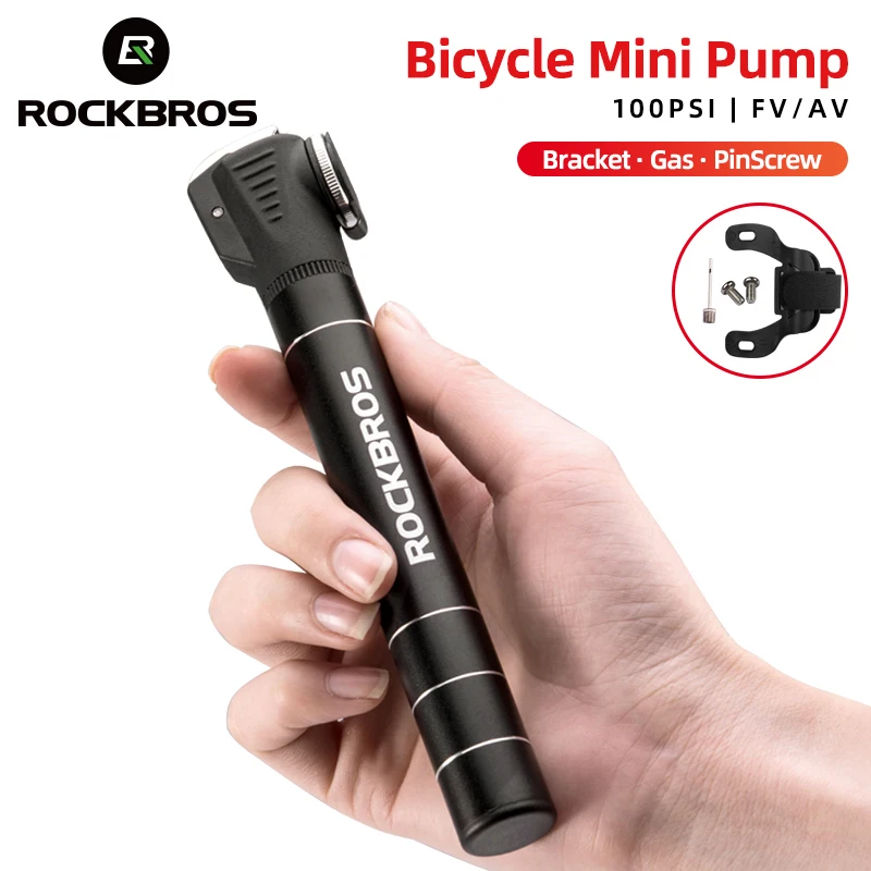 ROCKBROS Mini Portable Bicycle Pump Light Aluminum Alloy MTB Road Air Pump Cycling Tire Inflator Schrader Bike Accessories