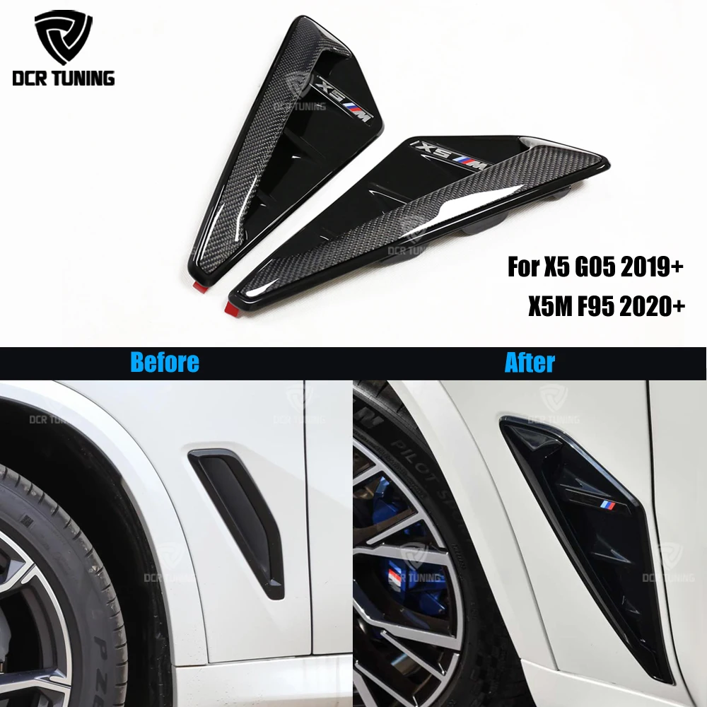 

For 2019+ BMW X5 G05 X5M F95 Real Carbon Fiber Fender Side Vent Grill Trim With logo Replacement 2020 2021 2022