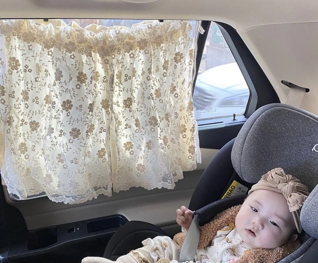 White Lace Sheer Curtains Embroidered Princess Tulle Drapes for Car Double Layer Cars Window Screening Panels With Suction Cups