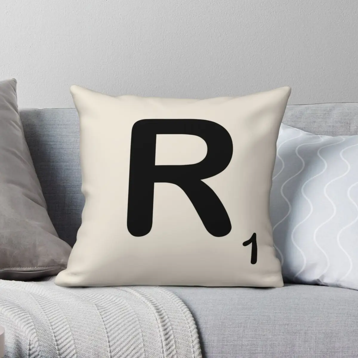 Scrabble Tile R Square Pillowcase Polyester Linen Velvet Printed Zip Decor Throw Pillow Case Bed Cushion Cover