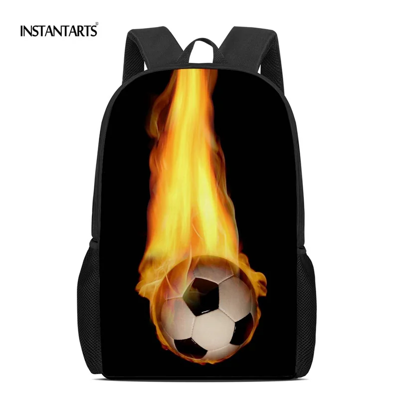 

INSTANTARTS Men School Bags Young People Primary School Backpack Boys Fashion Satchel Fire Football Printed Schoolbag New Trend