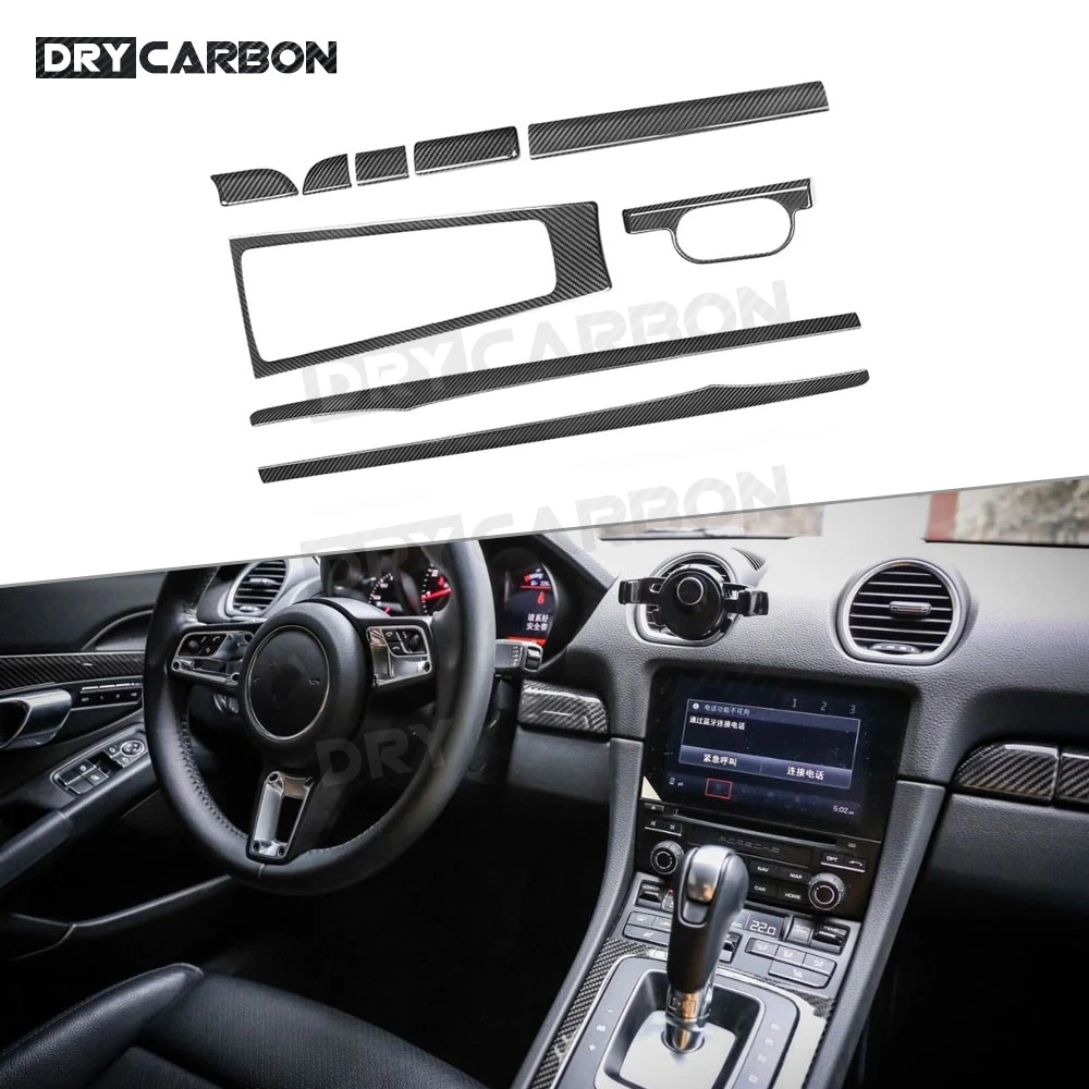 

Car Central Control Gear Shift Panel Dashboard Door Trim Covers Sticker fit for Porsche 718 911 Dry Carbon Fiber Interior Trim