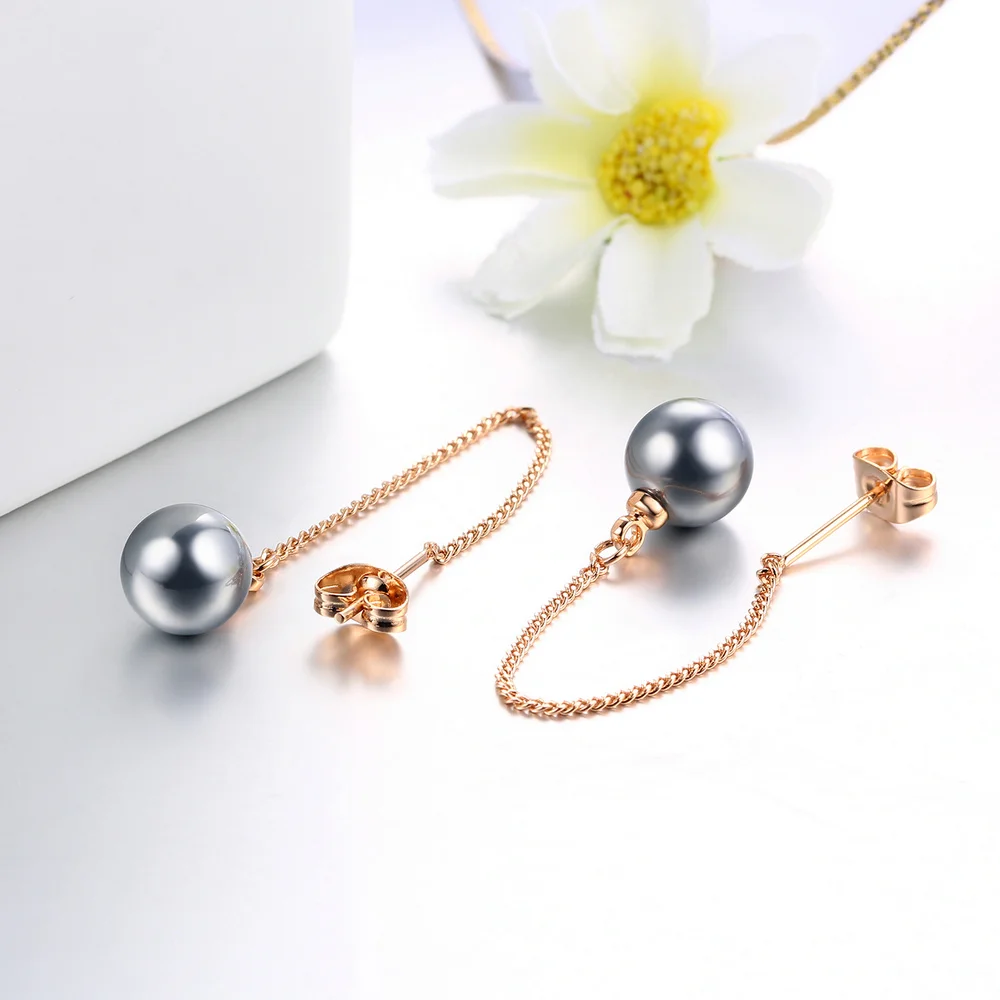 Imitation Black Pearl Rose Gold Color Drop Earrings For Girl Women Party Wedding Jewelry Top Quality ZYE033