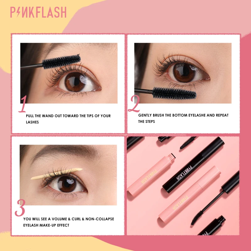 PINKFLASH Mascara Day & Night Lengthening Volume Eyelash Primer Mascara Fiber-filled Micro-curl Natural Lengthening TSLM1