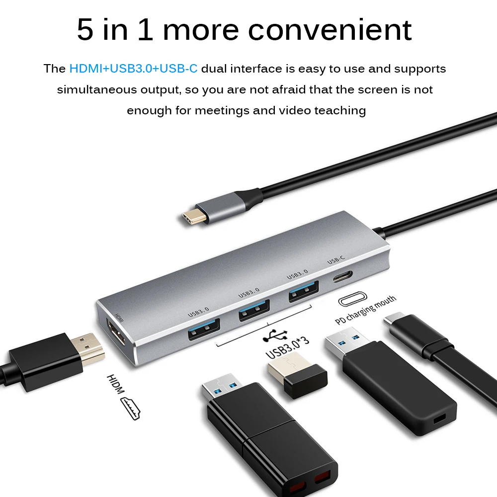 TISHRIC Type C Hub Usb C To USB3.0 HDMI-compatible Converter Adapter Type C Cable MacBook Samsung Galaxy S10 Huawei Mate P40