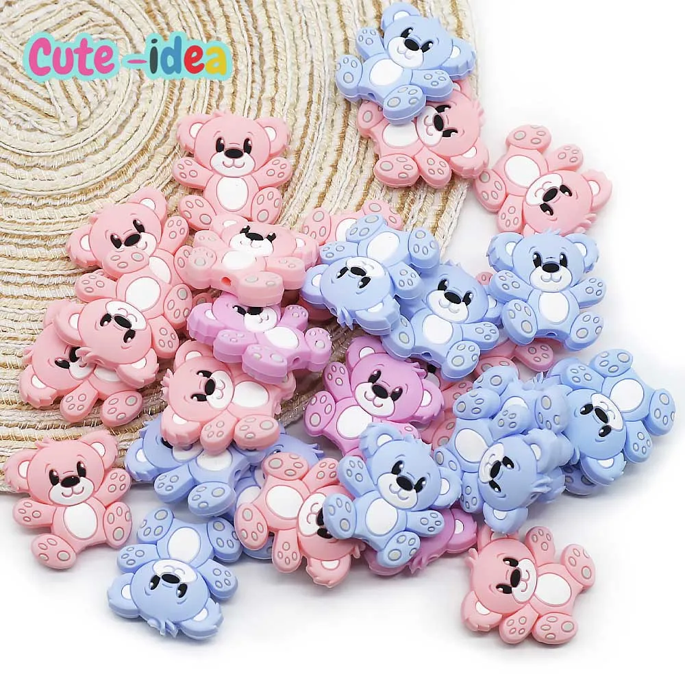 Cute-Idea 10PCs Silicone Mini Bear Beads Teething Chewable Pacifier Chain Rodent Accessories DIY Teether Baby Product Pearl