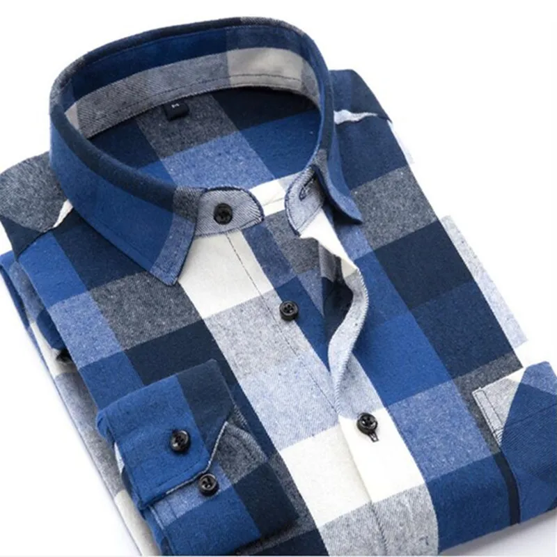 Spring Fall 2020 New Mens Casual Plaid Shirts Long Sleeve Slim Fit Comfort Soft Flannel Cotton Shirt Leisure Styles Man Clothes