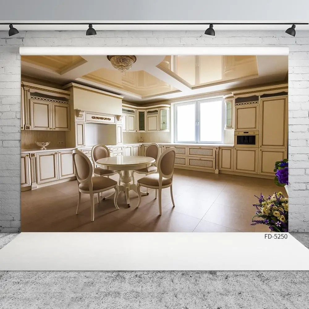 Dining Room Cabinet Flowers Photo Background Vinyl Cloth Backdrop Photography Props for Children Baby Portrait Family Photocall