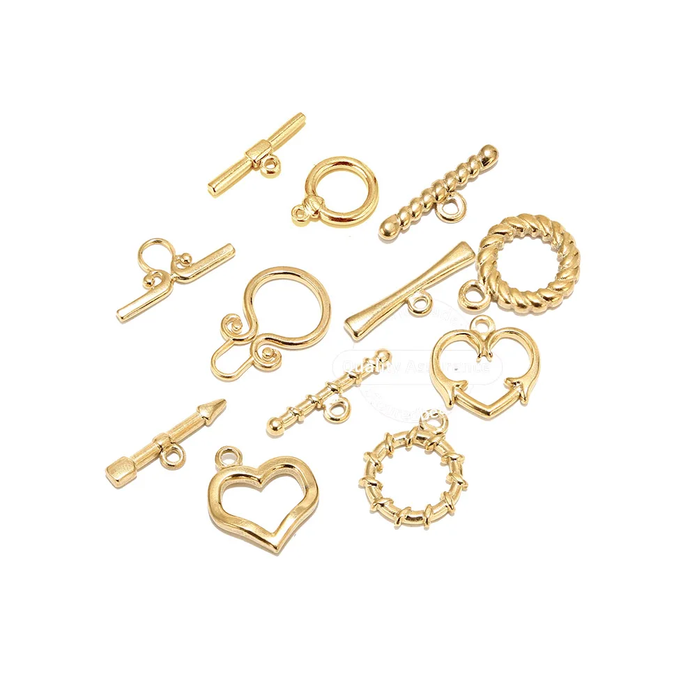 5 Sets Stainless Steel Solid Heart Circle Toggle Clasps Connectors for Bracelet Necklace Chunky OT Clasp DIY Jewelry Components