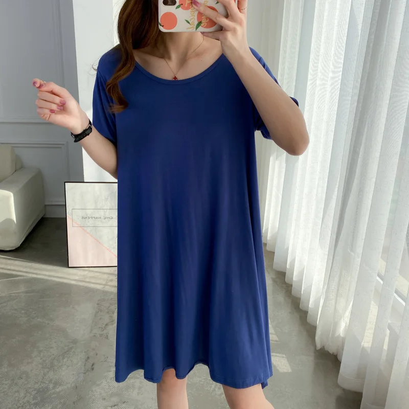 Korean Fashion Sleepwear Women Short Sleeve Modal Nightgowns Loose Sexy Backless Nightdress Female Dress Nightwear Sleepshirt