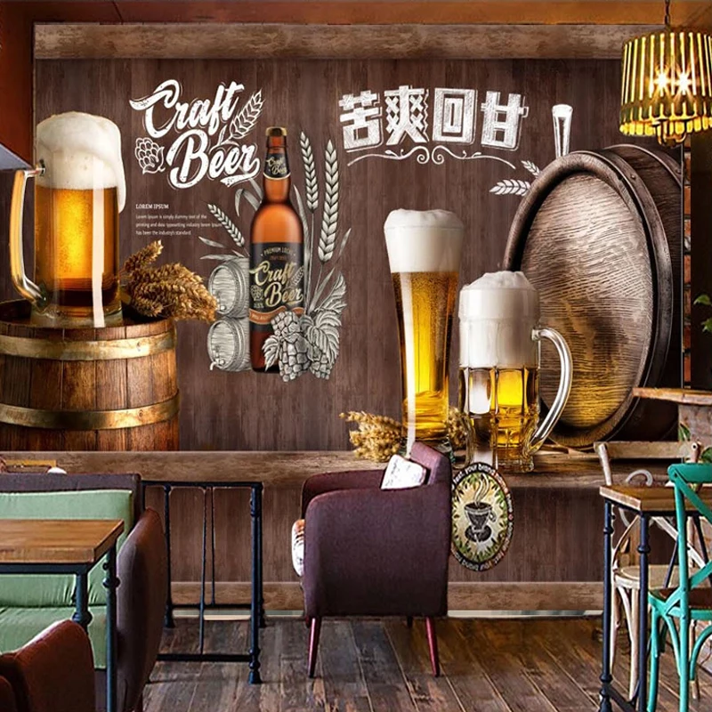 Custom 3D Photo Wallpaper Retro Nostalgic Beer Mural Restaurant Bar KTV Winery Wall Decor Painting Wall Paper Papel De Parede