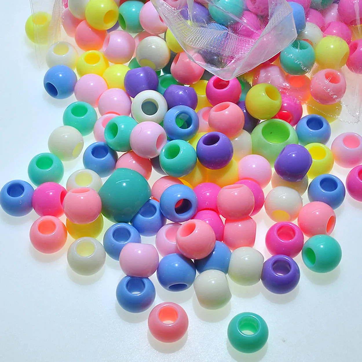 Round Opaque Light Colors Acrylic Plastic 9mm 11mm 13mm 15mm 17mm Loose Big Hole Beads Lot for DIY Jewelry Making DIY Crafts