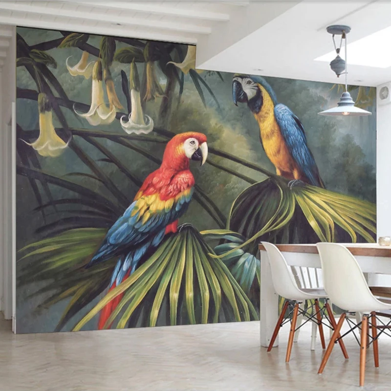 Custom Photo Forest Parrot Hand Painted Oil Painting Retro Modern Living Room Bedroom Sofa TV Background Wall Murals Wallpaper