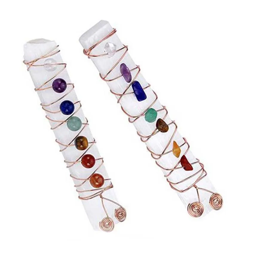 Natural Raw Selenite Stick Stone Pendants for Women Wire Wraped 7 Chakra Crystal White Color Selenite Stone Pendant Jewellery