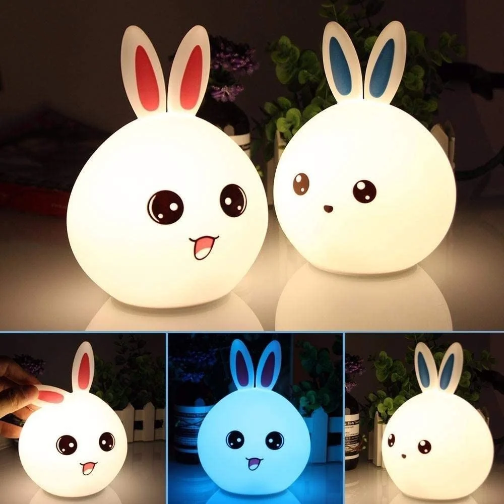 Cute Silicon Rabbit LED Night Lamp Baby Kid Bedside Light Touch Sensor 7 Color Rechargeable Nightlight For Bedroom Children Gift