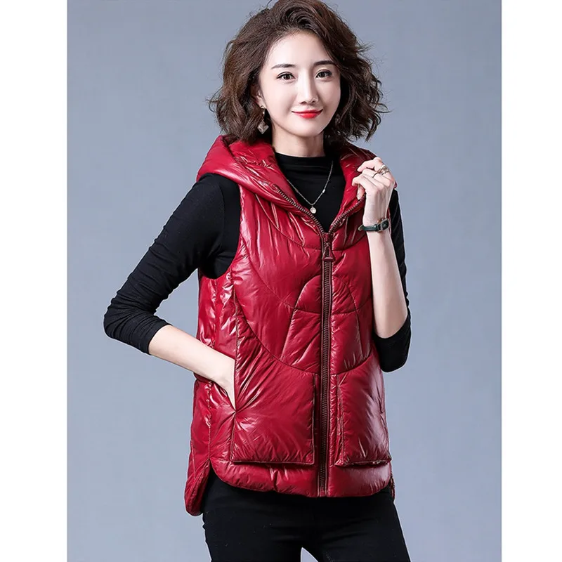 UHYTGF Vest Phụ Nữ Mùa Thu Mùa Đông Quần Áo Áo Ghi Lê Nữ Không Tay Vest Xuống Áo Khoác Trùm Đầu Ấm Coat Ngắn Colete Feminino 878