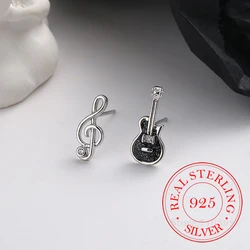 925 Sterling Silver cute guitar note Stud Earrings For Women Girls Wedding Party Elegant 2022 Korean Jewelry Pendientes Bijoux